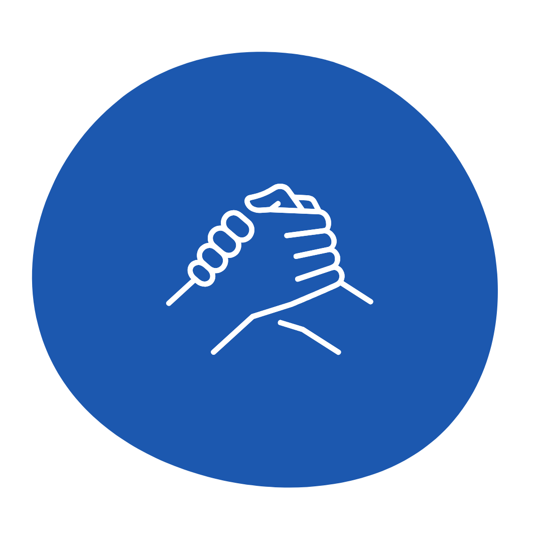 white handshake icon in blue circle